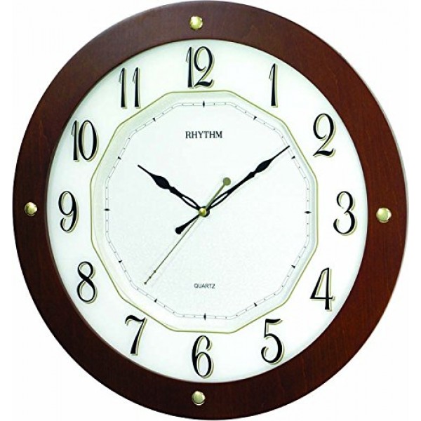 Rhythm Silent Silky Move Pearl Printing Dial Wooden Case Wall Clock Ø39X4.8cm